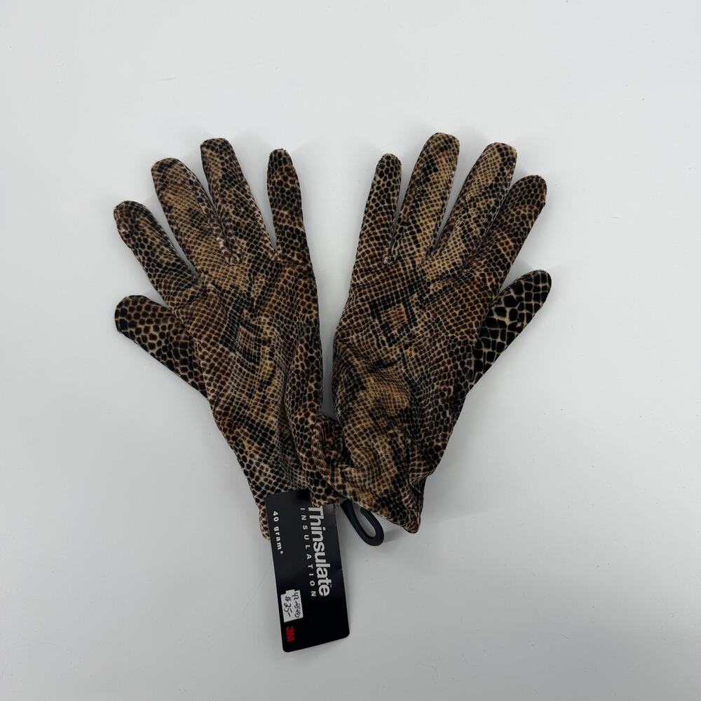 Womens Snakeskin Print Winter Gloves One Size Thinsulate 40g Insulated Brown